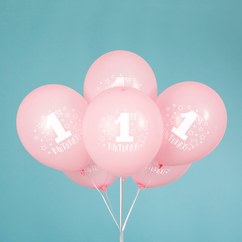 Pink Stars First Birthday Balloon