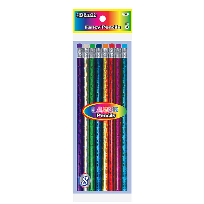 Bazic Metallic Lase Foil Wood Pencil With Eraser 8 Pack