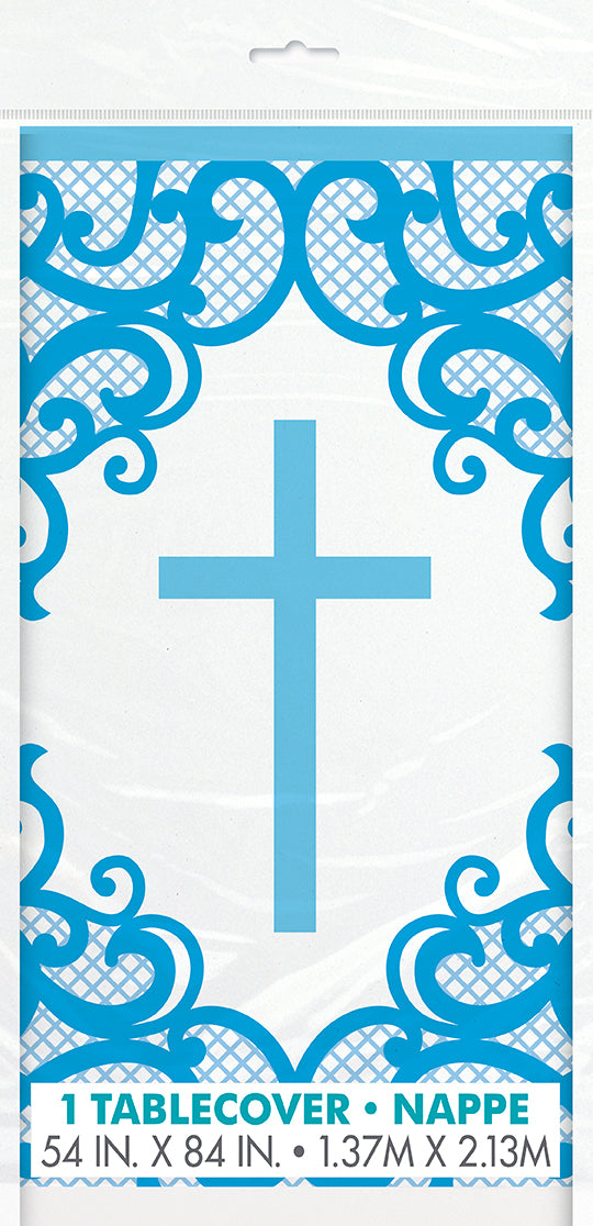 Fancy Blue Cross Plastic Table Cover