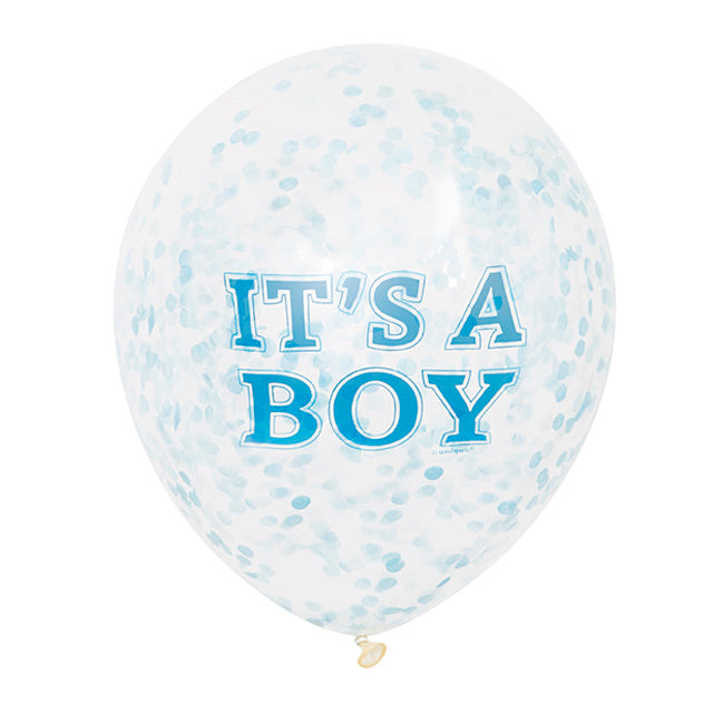 Clear Boy Balloons With Blue Confetti