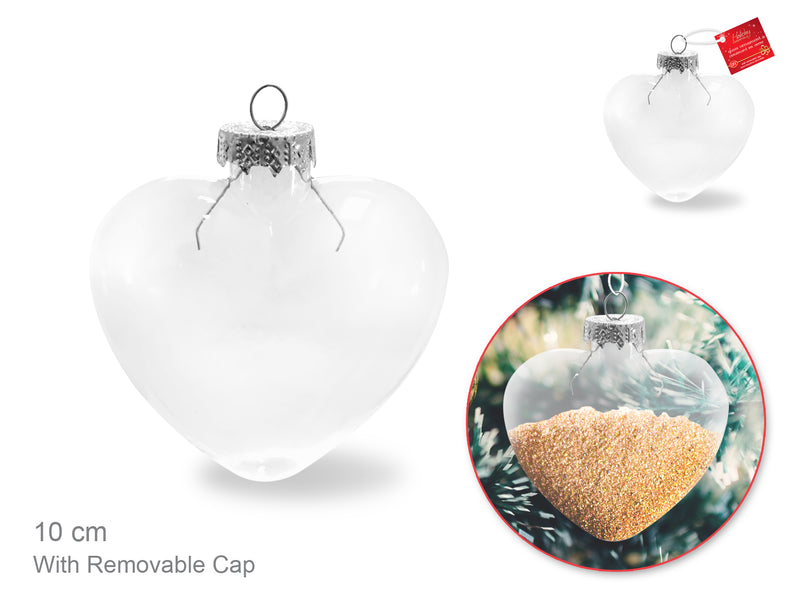 Seasonal Décor: 10cm DIY Clear Ornament Glass Heart w/Metal Hanger