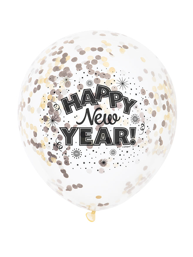 Happy New Year Clear Latex Balloons With Confetti