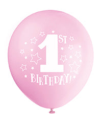 Pink Stars First Birthday Balloon