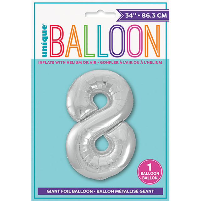 Silver Number 8 Shaped Foil Balloon