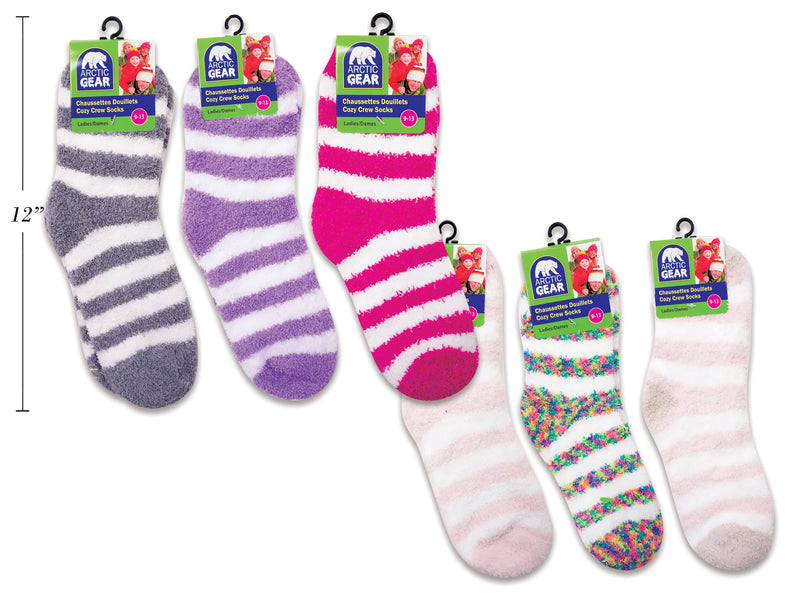 Ladies 2-tone + Solid Col.Cozy Crew Socks w/ Bow. 12 Asst.Colors. J-H......