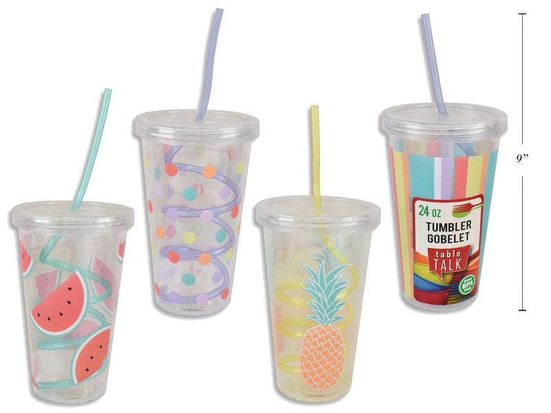 Printed Tumbler With Crazy Straw