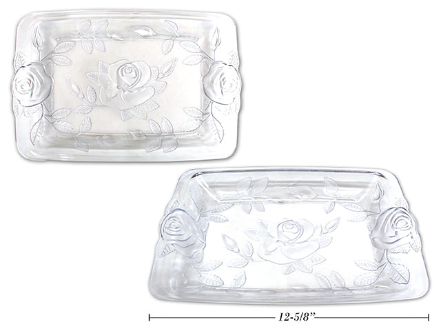 Crystal Rectangular Serving Plate With Frosted Flowers