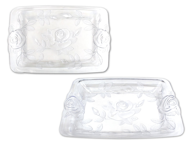 Crystal Rectangular Serving Plate With Frosted Flowers