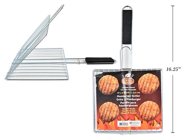 Chrome Plated Hamburger Griller With Black Wooden Handle