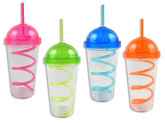 Colored Round Top Tumbler With Crazy Straw