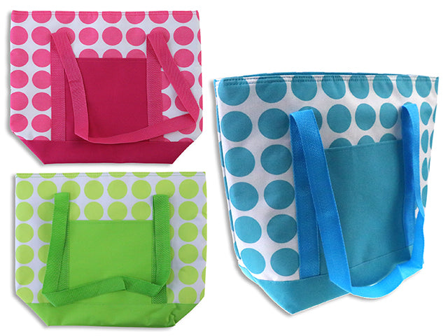 Insulated Polka Dot Cooler Tote Bag With Front Sleeve Pocket Small