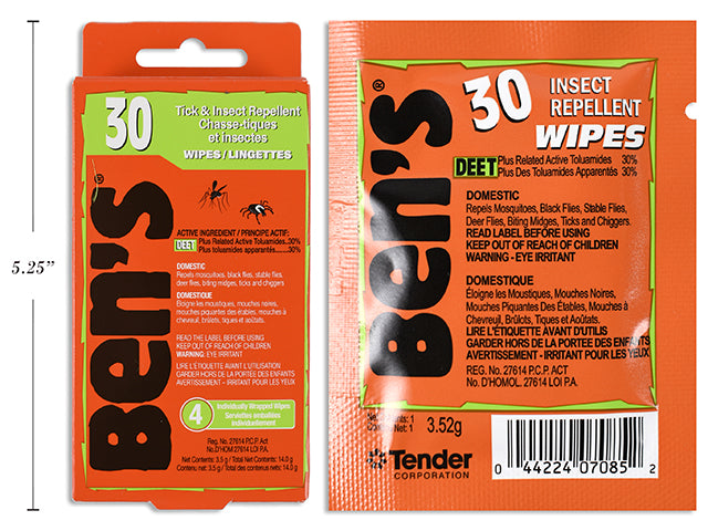 Bens Deet Tick And Insect Repellent Wipes