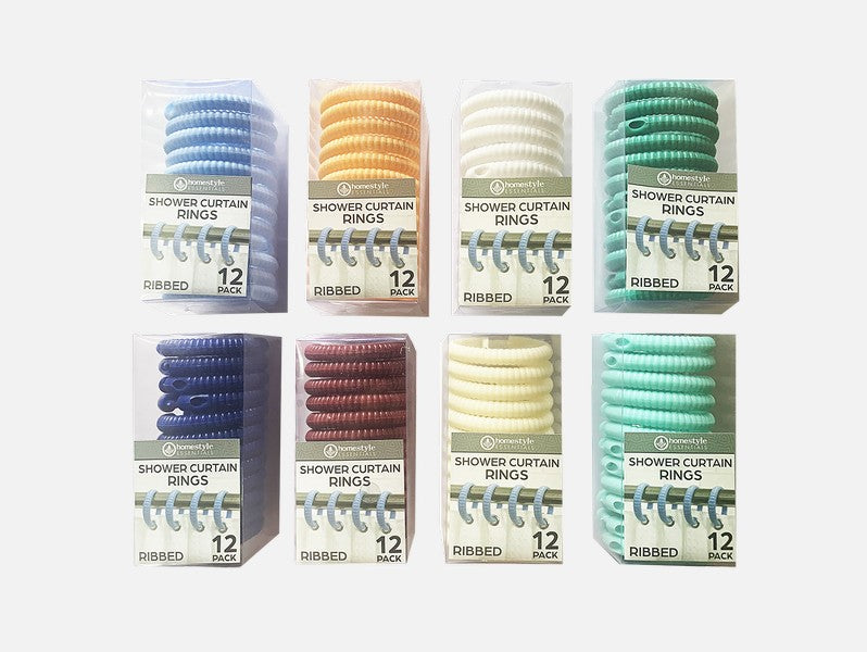 Solid Ribbed Shower Rings 12 Pack