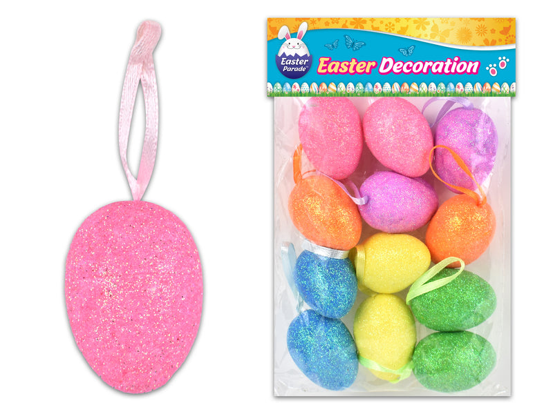 Glitter Foam Decorative Hanging Easter Eggs 12 Pack