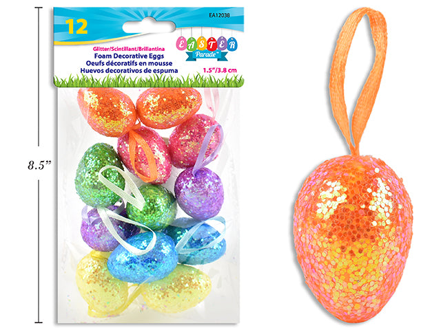 Glitter Foam Decorative Hanging Easter Eggs 12 Pack