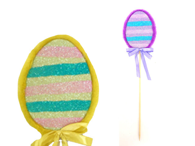 Stripped Glitter Foam Egg Shaped Pick With Chenille Boarder