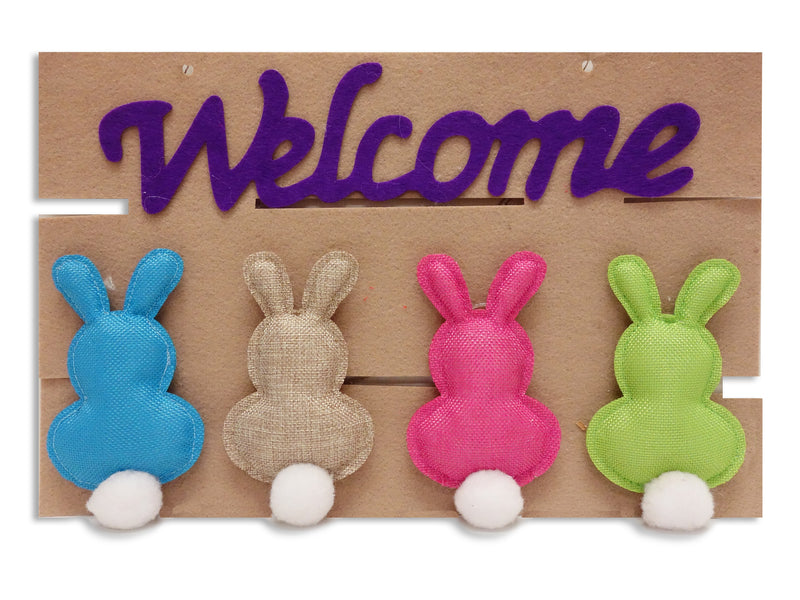 Felt Welcome Plaque With Burlap Bunnies