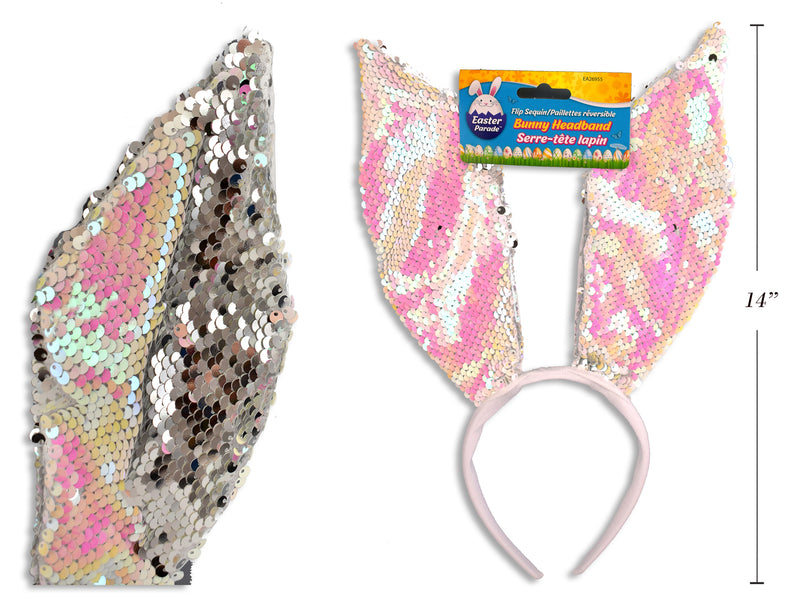 Easter Iridescent Color Changing Sequin Flip Bunny Ear Headband