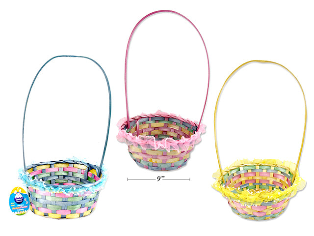 Easter Pearlized Bamboo Basket With Iridescent Organza Rim