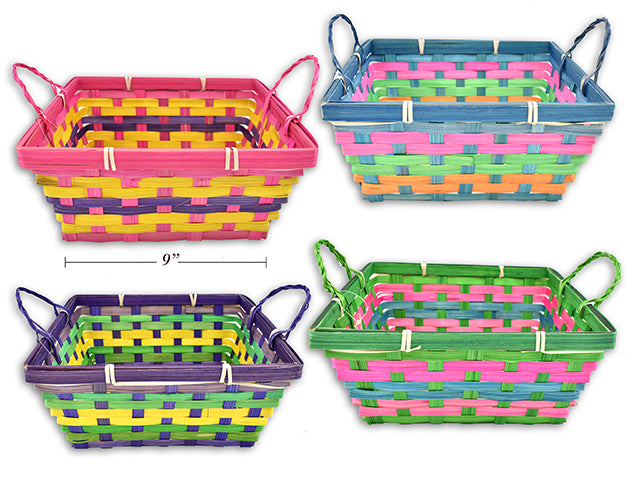 Square 3 Tone Bamboo Basket With Bunny Handle