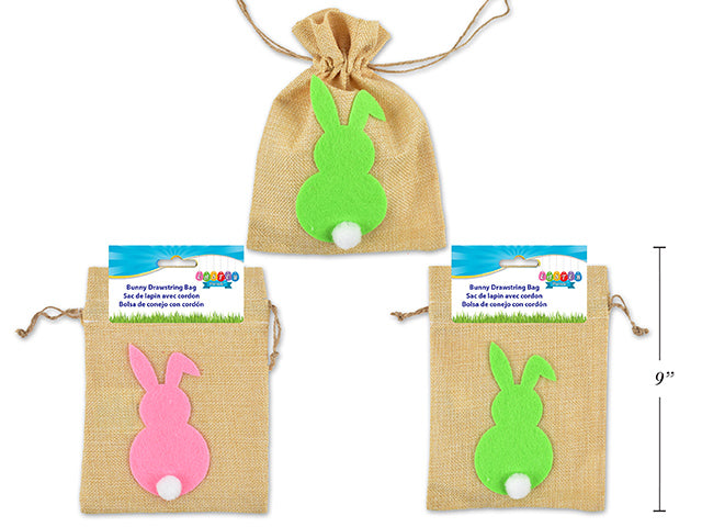 Bunny Silhouette Burlap Drawstring Bag