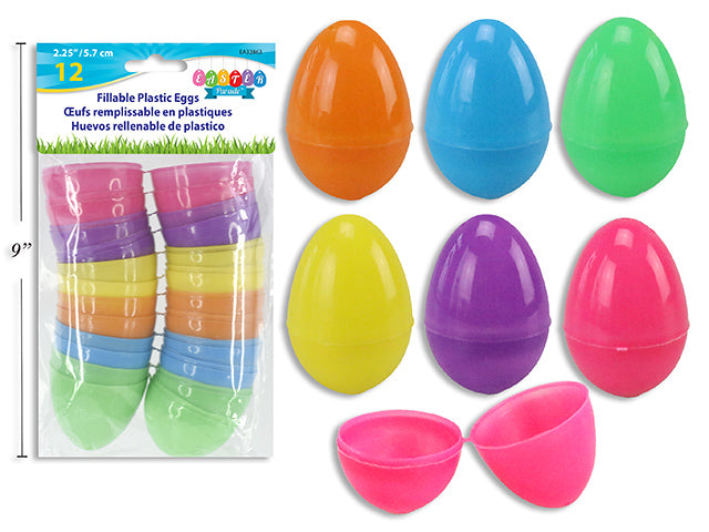 12pk 2.5in Easter Neon Fillable Eggs. Nested Packing. 6 Asst.Cols. Pbh.