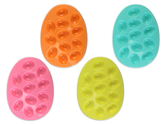 12in x 8.25in Egg Shaped 12-Cavity Easter Egg Platter. 2 Asst.Colours.