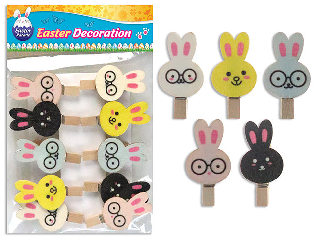 Easter Die Cut Wooden Printed Bunny Clothespins