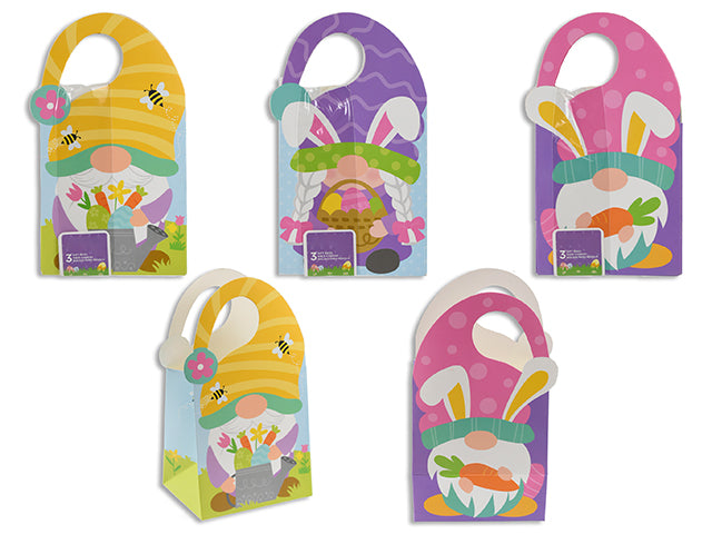 3Pk Easter Gnome Matte Giftbag. 4.75In(W) X 8.5In(H) X 3.5In (Gusset).