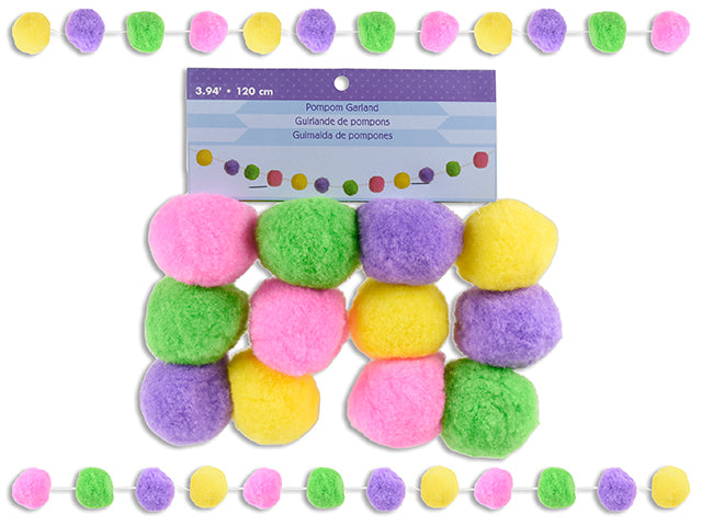 3.94Ft (120Cm) Easter Jumbo Pom Pom Garland. 65Mm Pom Pom. H/C.