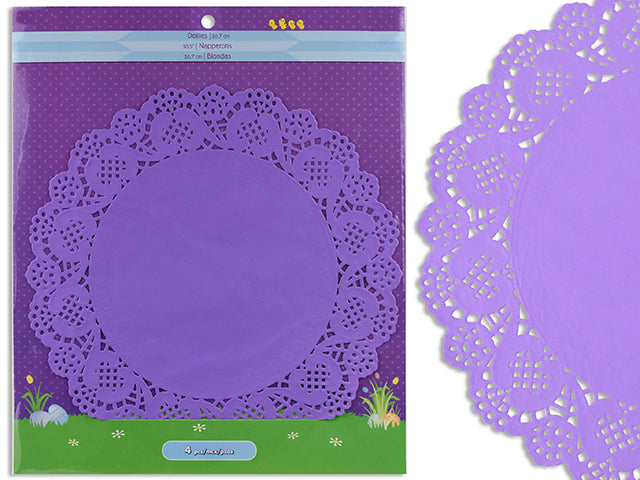 4Ct 10.5In Solid Colour Paper Doilies. Polybag W/Backer Card.