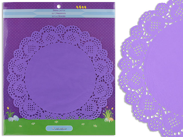 4Ct 12In Solid Colour Paper Doilies. Polybag W/Backer Card.