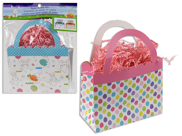 Set/2 8.25In Easter Paper Basket Kits. Incl:Cello Bag / Paper Shred / String. 2 Asst/Pack. Pbh.