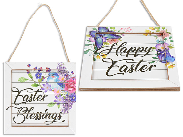 5In Easter Square 2-Layered Mdf Framed Border Hanging Plaque. 2 Asst. Jute Hanger. Cht.