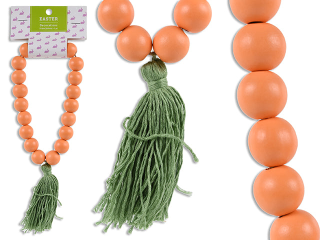 10.5In Easter Wooden Beaded Decor W/Tassel. Incl:20Pcs 20Mm Beads + 3.5In Tassel. Wrap Header.