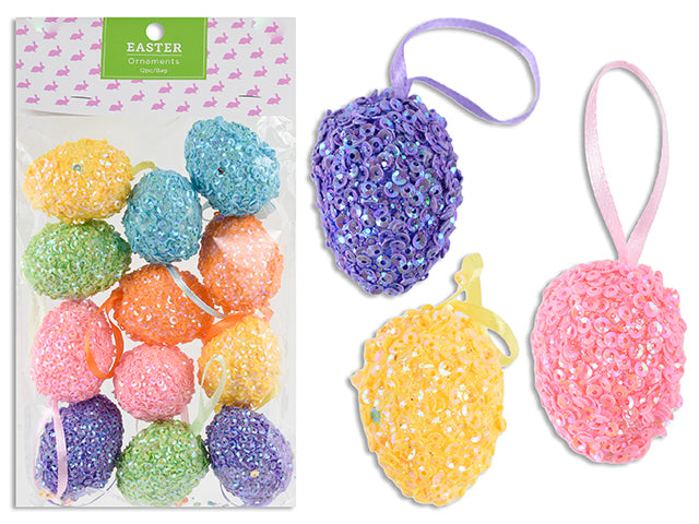 12pk Confetti Hanging Easter Eggs w/Ribbon Hanger. 6 Asst.Cols/Pack. Pbh.