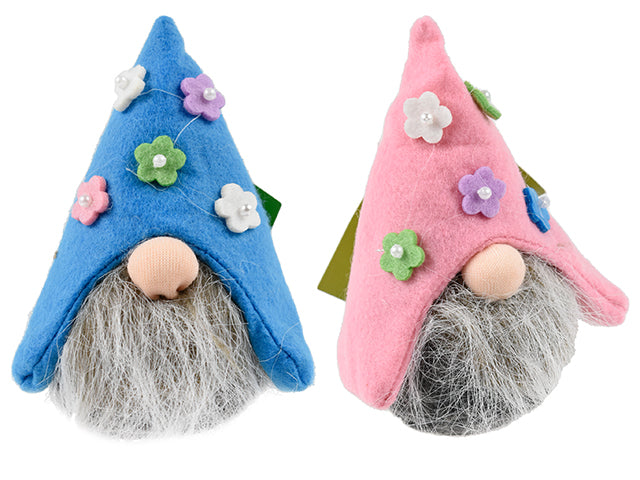 5In(H) Easter Fabric Gnome W/Die-Cut Flowers Hat Tabletop Decor. 2 Asst. J-Hook W/Cht.