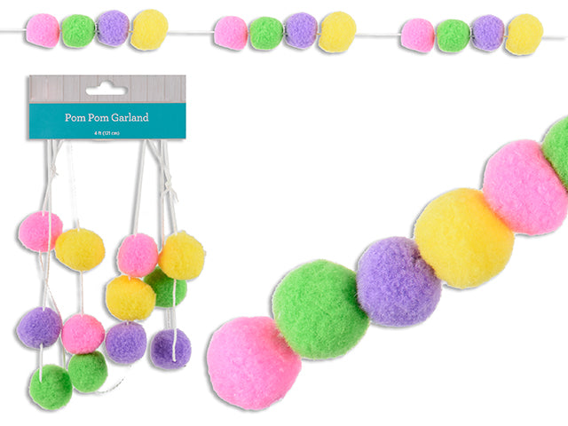 4Ft Easter Pom Pom Garland. Incl: 12Pcs 30Mm Pom Poms. H/C.