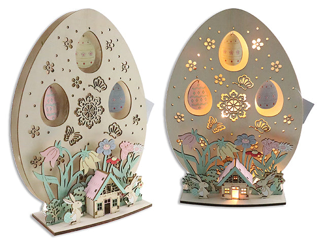 11-7/8in x 8-5/8in B/O -LED Die-Cut Layered Egg Tabletop Decoration. Brown Box w/Col.Label.