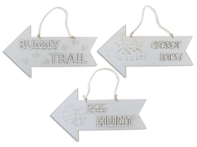 14.5in Easter Decor Your Own 2-Layered Wooden Directional Sign w/Jute Hanger. 3 Asst. Cht.