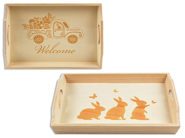12.25in Easter Decor Your Own Wooden Serving Tray w/Handles. 2 Asst.Styles. Cht.