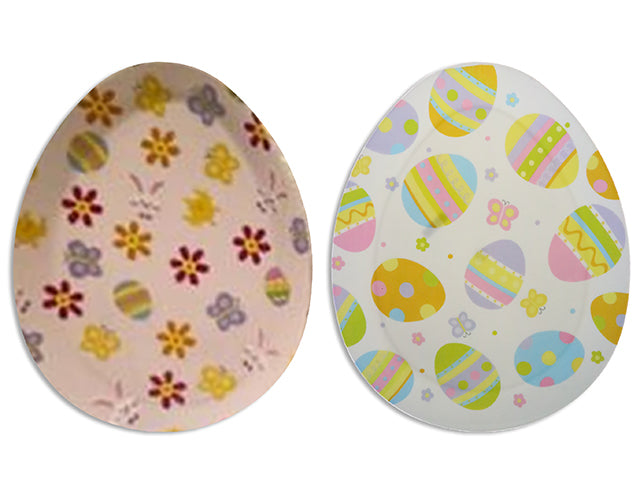 11-7/8in(L) x 11in(W) Easter Egg Shaped Party Platter. 2 Asst.Styles.