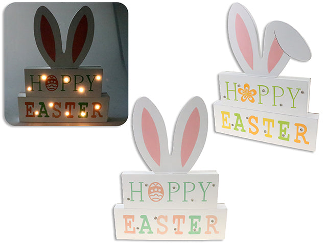 11-7/8in B/O 10-LED Bunny Ears Tabletop Decor. 2 Asst.Styles. Brown Box w/Col.Label.