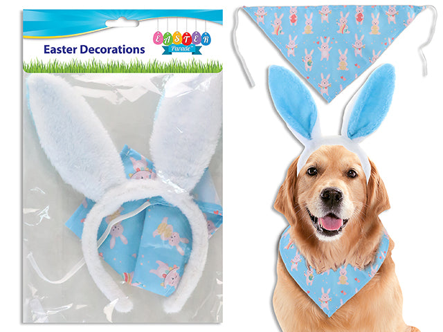 Set/2 Easter Pet Costume Plush Bunny Ear Headband W/Bandana. Pbh.