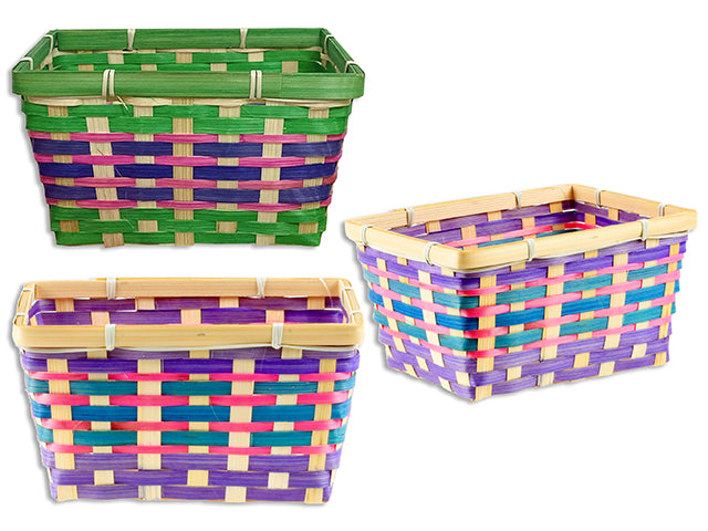 8-5/8In(L) X 5-1/8In(H) Faded Rectangular Easter Bamboo Basket. 2 Asst.Cols.Cht.