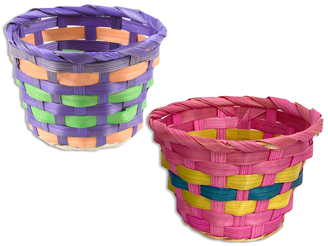 5-1/8In(D) X 3.5In(H) Tri-Tone Easter Bamboo Basket. 2Asst.Cols. Cht.