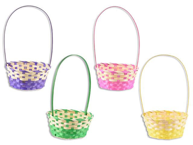 8-5/8In(D) X 4In(H) 2-Tone Easter Bamboo Basket W/ Handle. 4 Asst. Cht.