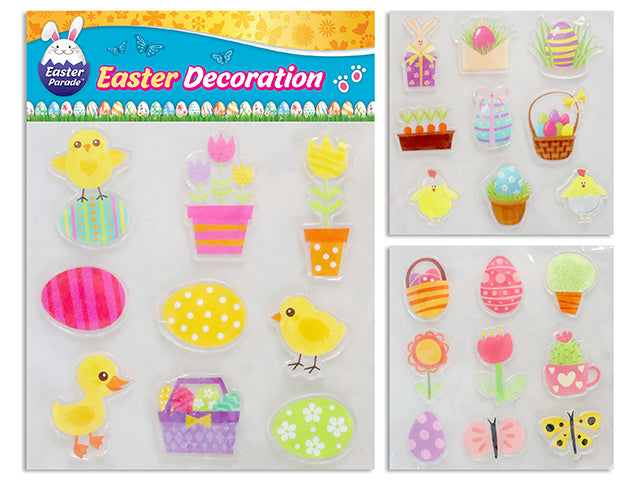 9Pcs Easter Printed Gel Clings. 3 Asst.Styles. Pbh.