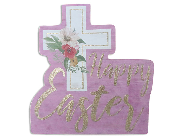 7-7/8In Easter Cross W/Foil Mdf Tabletop Decor.