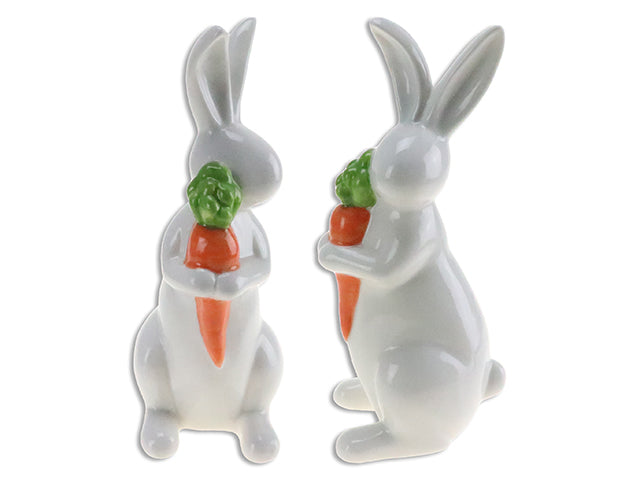 7.5in Easter Ceramic Bunny w/Carrot Tabletop Decoration.